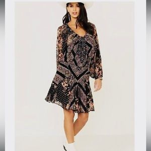 NWOT Free People Seven Wonders Mini Dress Open Back Medium Black Multicolor